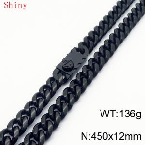 12 * 450mm trendy, personalized, simple, polished plain chain men's titanium steel Cuban necklace black - KN286822-Z