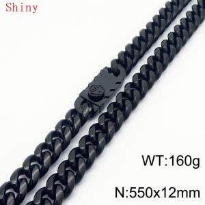 12 * 550mm trendy, personalized, simple, polished plain chain men's titanium steel Cuban necklace black - KN286824-Z