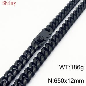 12 * 650mm trendy, personalized, simple, polished plain chain men's titanium steel Cuban necklace black - KN286826-Z