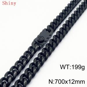 12 * 700mm trendy, personalized, simple, polished plain chain men's titanium steel Cuban necklace black - KN286827-Z