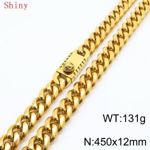 Trendy and fashionable stainless steel Medusa square buckle gold-plated Cuban necklace 12 * 450mm - KN286829-Z