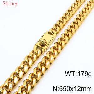 Trendy and fashionable stainless steel Medusa square buckle gold-plated Cuban necklace 12 * 650mm - KN286833-Z