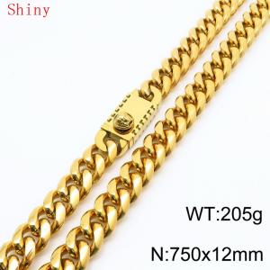 Trendy and fashionable stainless steel Medusa square buckle gold-plated Cuban necklace 12 * 750mm - KN286835-Z