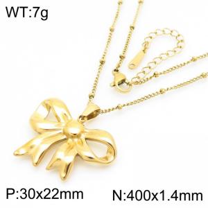 European and American fashion personality stainless steel 400 x 1.4mm fine bead chain hanging bow pendant jewelry charm gold necklace - KN286877-KFC