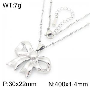 European and American fashion personality stainless steel 400 x 1.4mm fine bead chain hanging bow pendant jewelry charm silver necklace - KN286878-KFC