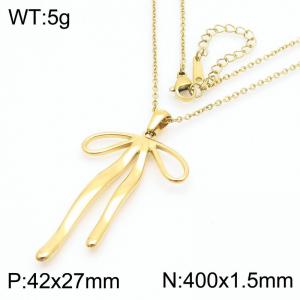 European and American fashion personality stainless steel 400 x 1.5mm fine O-shaped chain hanging bow tassel pendant jewelry charm gold necklace - KN286881-KFC