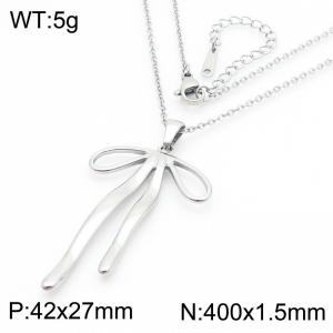 European and American fashion personality stainless steel 400 x 1.5mm fine O-shaped chain hanging bow tassel pendant jewelry charm silver necklace - KN286882-KFC