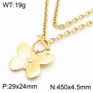 European and American fashion personality stainless steel 450 × 4.5mm o word chain hanging OT buckle hanging bow animal series pendant jewelry charm gold necklace - KN286883-KFC