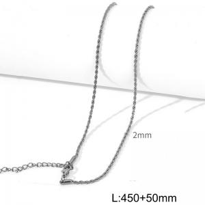 Trendy steel color 2mm Fried Dough Twists chain titanium necklace - KN286892-Z