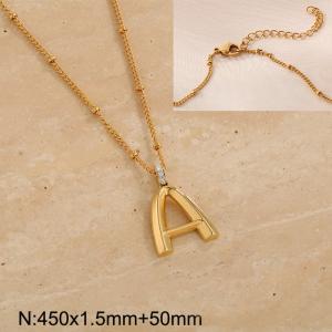 Gold stainless steel diamond letter A pendant necklace - KN286970-Z
