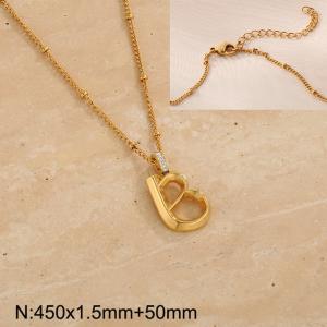 Gold stainless steel diamond letter B pendant necklace - KN286971-Z