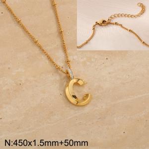 Gold stainless steel diamond letter C pendant necklace - KN286972-Z