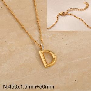 Gold stainless steel diamond letter D pendant necklace - KN286973-Z