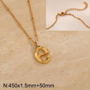 Gold stainless steel diamond letter E pendant necklace - KN286974-Z