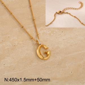 Gold stainless steel diamond letter G pendant necklace - KN286976-Z