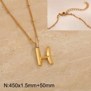 Gold stainless steel diamond letter H pendant necklace - KN286977-Z