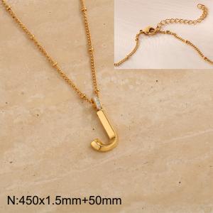 Gold stainless steel diamond letter J pendant necklace - KN286979-Z