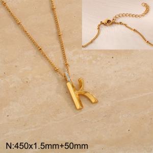 Gold stainless steel diamond letter K pendant necklace - KN286980-Z