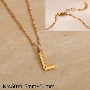 Gold stainless steel diamond letter L pendant necklace - KN286981-Z