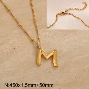 Gold stainless steel diamond letter M pendant necklace - KN286982-Z