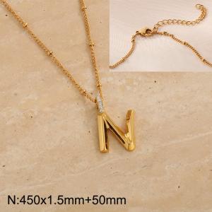 Gold stainless steel diamond letter N pendant necklace - KN286983-Z