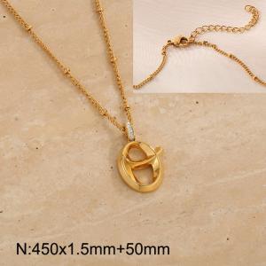 Gold stainless steel diamond letter O pendant necklace - KN286984-Z