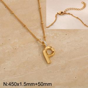 Gold stainless steel diamond letter P pendant necklace - KN286985-Z