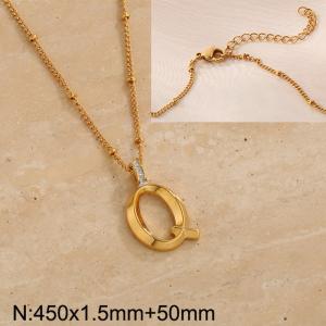 Gold stainless steel diamond letter Q pendant necklace - KN286986-Z