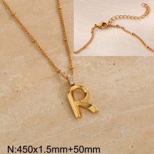 Gold stainless steel diamond letter R pendant necklace - KN286987-Z