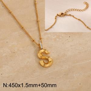 Gold stainless steel diamond letter S pendant necklace - KN286988-Z