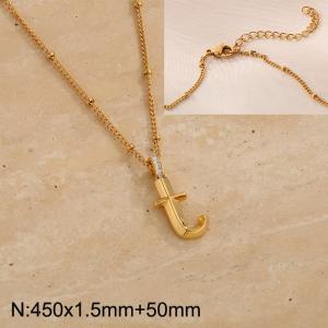 Gold stainless steel diamond letter T pendant necklace - KN286989-Z