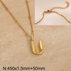 Gold stainless steel diamond letter U pendant necklace - KN286990-Z