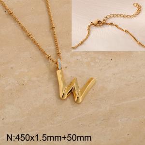 Gold stainless steel diamond letter W pendant necklace - KN286992-Z