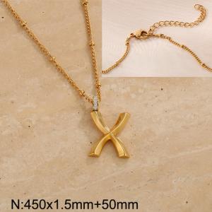 Gold stainless steel diamond letter X pendant necklace - KN286993-Z