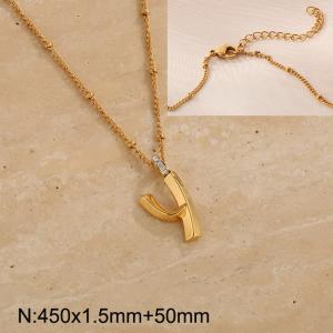 Gold stainless steel diamond letter Y pendant necklace - KN286994-Z