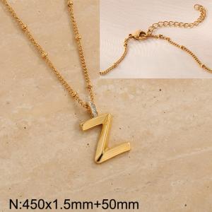 Gold stainless steel diamond letter Z pendant necklace - KN286995-Z