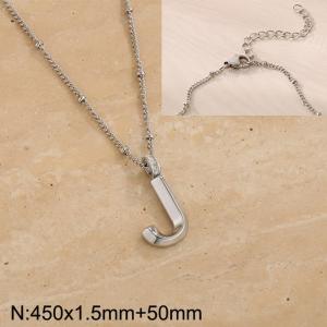 Stainless steel diamond letter J pendant necklace - KN287005-Z