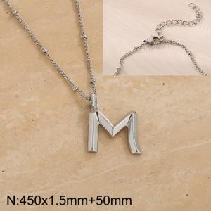 Stainless steel diamond letter M pendant necklace - KN287008-Z