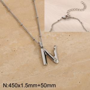 Stainless steel diamond letter N pendant necklace - KN287009-Z