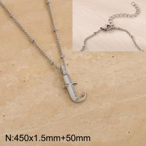 Stainless steel diamond letter T  pendant necklace - KN287015-Z