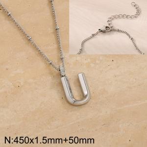 Stainless steel diamond letter U  pendant necklace - KN287016-Z