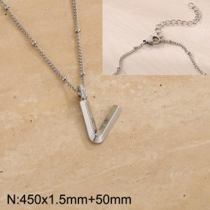 Stainless steel diamond letter V  pendant necklace - KN287017-Z