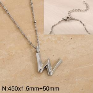 Stainless steel diamond letter W  pendant necklace - KN287018-Z