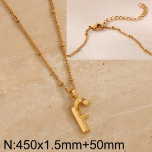 Gold stainless steel letter F pendant necklace - KN287027-Z