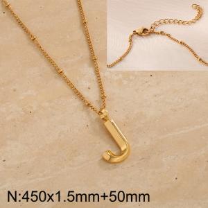 Gold stainless steel letter J pendant necklace - KN287031-Z