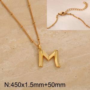Gold stainless steel letter M pendant necklace - KN287034-Z