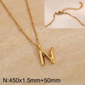 Gold stainless steel letter N pendant necklace - KN287035-Z