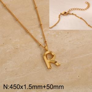 Gold stainless steel letter R pendant necklace - KN287039-Z