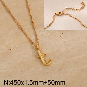 Gold stainless steel letter T pendant necklace - KN287041-Z