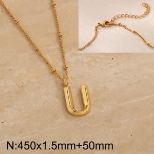 Gold stainless steel letter U pendant necklace - KN287042-Z